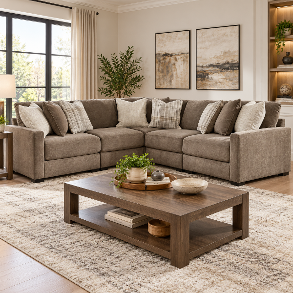 68207S17 Camellia-Court 5-Piece Sectional Sofa In Fabric Upholstery - Coffee | Benchcraft By Ashley
