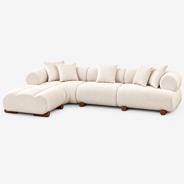 Lewis Cream Fabric Upholstered Sectional Sofa With Chaise Lounge