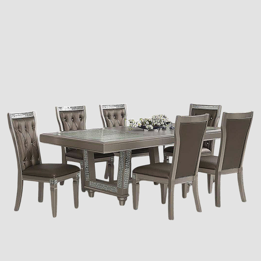 Crystal 7-Piece Dining Set With 18" Extension Leaf - Silver/ Champagne