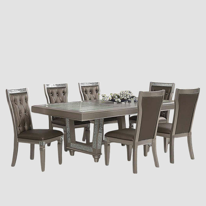 Crystal 7-Piece Dining Set With 18" Extension Leaf - Silver/ Champagne
