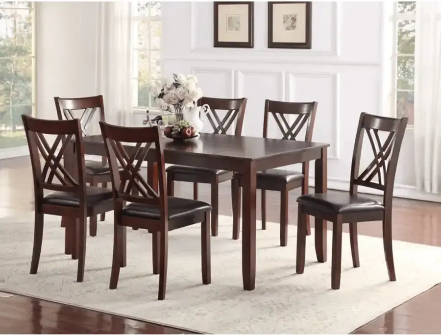 Ensemble de salle à manger 7 pièces pour 6 ensemble de table à manger en bois de style rustique pour 6 | Ensemble de chaises de cuisine avec dossier X Design 