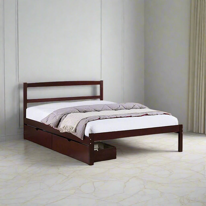 Parker Sleek Platform Bed Frame With Storage Drawers and Pull-Out Trundle - Espresso