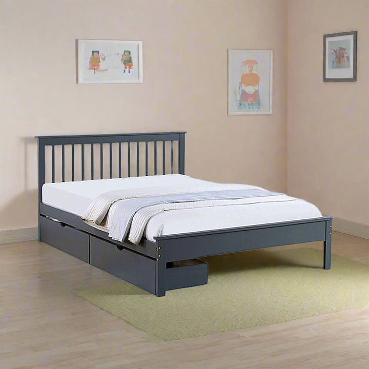 Madeline Classy Platform Bed Frame With Storage Drawers & Pull-Out Trundle - Grey