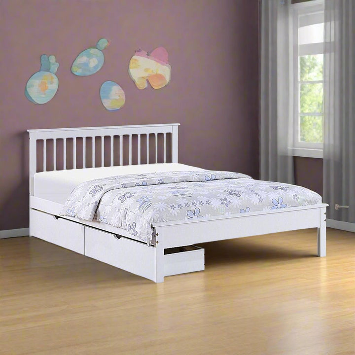 Madeline Classy Platform Bed Frame With Storage Drawers & Pull-Out Trundle - White