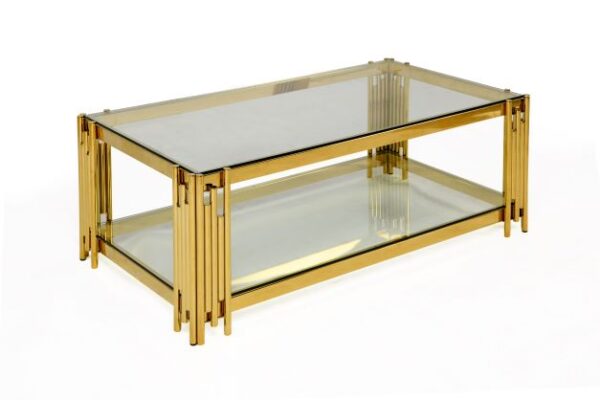 Belini Glass and Stainless Steel Coffee Table Gold - Modern Elegance for Contemporary Living