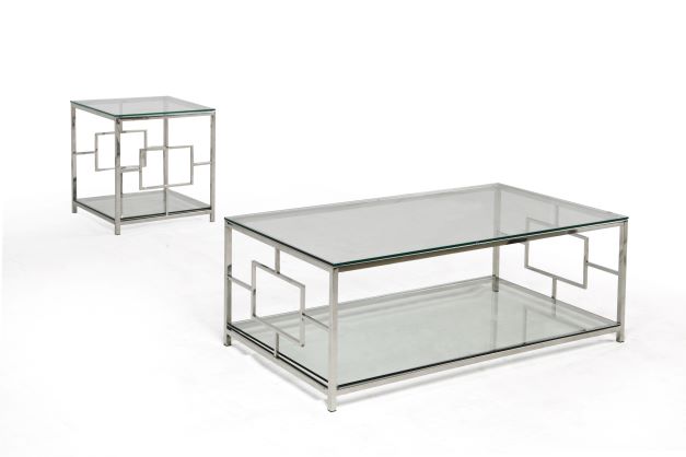 Willa Stainless Steel Coffee Table Set In Chrome Finish