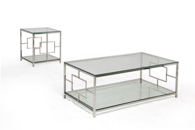 ilver Polished Stainless Steel Center Table Set with Squared design and Glass Top - Elegance for Modern Living Spaces