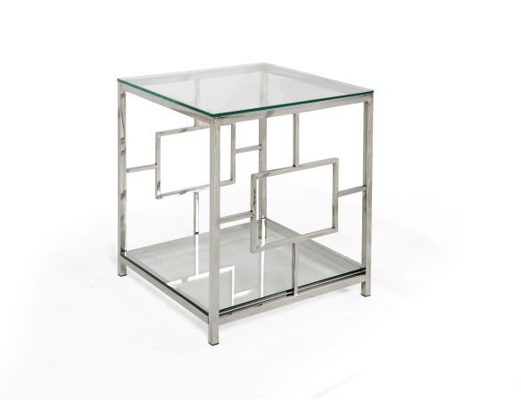 ilver Polished Stainless Steel Center Table Set with Squared design and Glass Top - Elegance for Modern Living Spaces