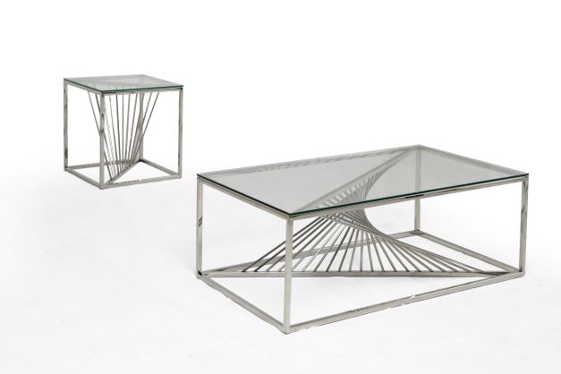 Modrest Trinity: Modern Glass & Stainless Steel Coffee Table Set- Contemporary Elegance for Your Living Space