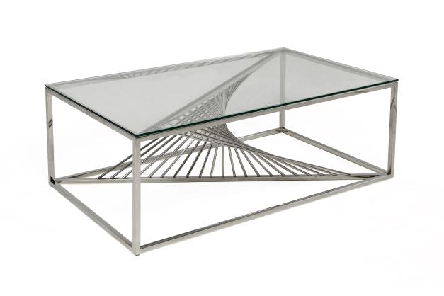 Modrest Trinity: Modern Glass & Stainless Steel Coffee Table Set- Contemporary Elegance for Your Living Space