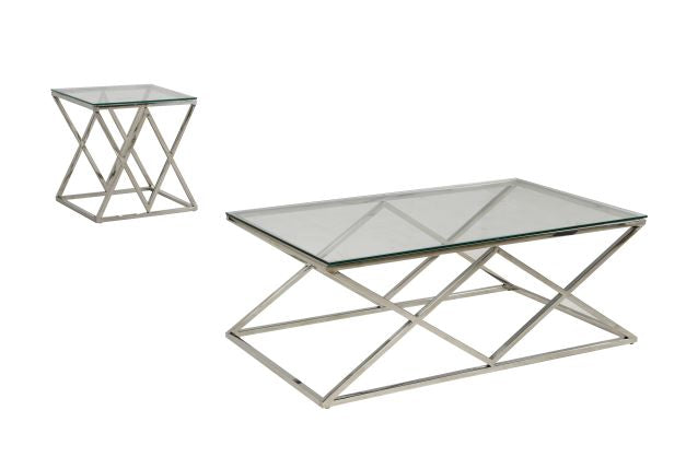 Eden Toned Glass Coffee Table Set with Silver Plated Frame - Pan Emirates Wingle Metal & Glass Collection