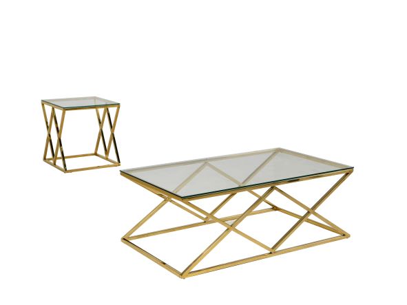 Eden Toned Glass Coffee Table with Gold Plated Frame - Pan Emirates Wingle Metal & Glass Collection