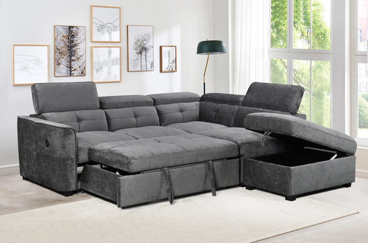 Vision Fabric Upholstered Sectional Sofa Bed With Storage Ottoman - Grey | Available