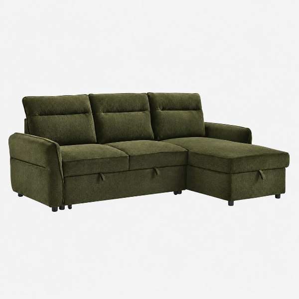 Flick Green Sectional Sofa Bed With Reversible Storage Chaise
