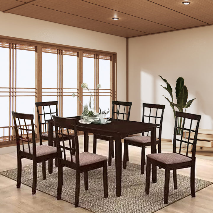 Dining Room Table and Chairs Set of 7-Brown