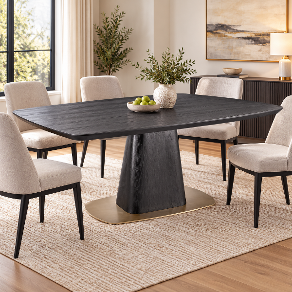 Ryaan Black Wooden Dining Table With Metal Base Plate