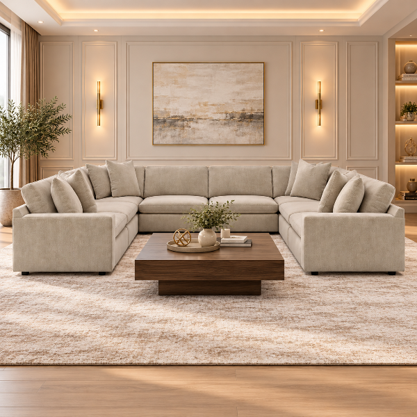 67808S5 Maxton Heights 8-Piece Sectional Sofa In Fabric Upholstery - Pebble | Benchcraft By Ashley