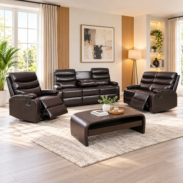Stanford 3-Piece Manual Recliner Set In Air Leather Upholstery - Chocolate