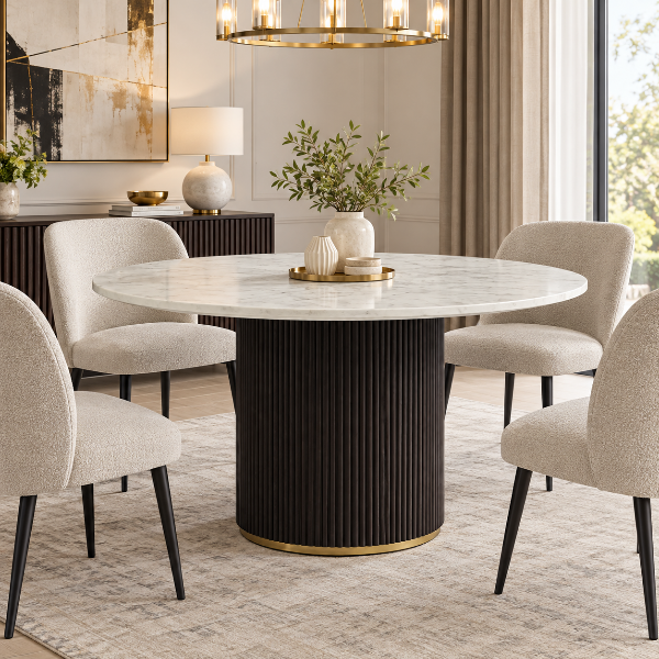 Rein Wooden Dining Table With Marble Top - Espresso/White