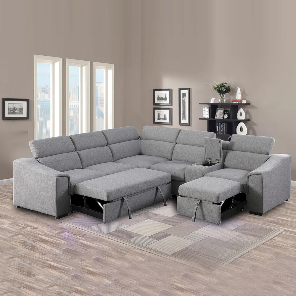 Emmett Sectional Sofa Bed - Contemporary Urban Grey Design with Pull-Out Beds and Adjustable Comfort