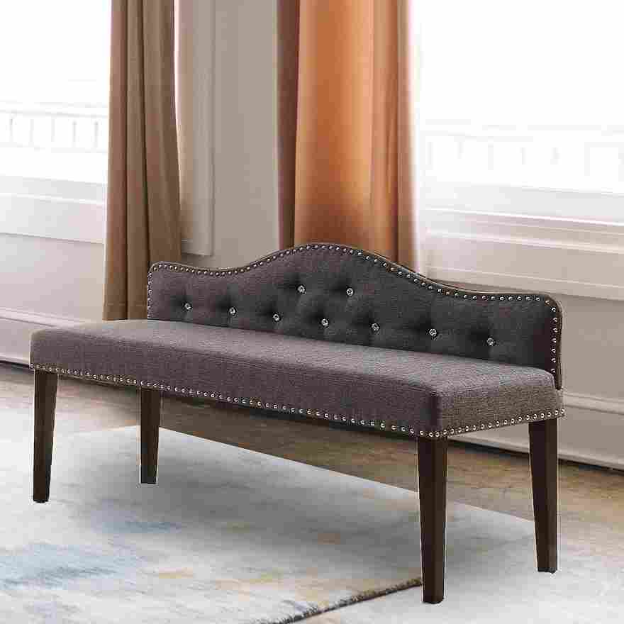 Exton Elegant Bench: Sophisticated Dark Grey Accent with Diamond Tufting and Sturdy Wooden Legs