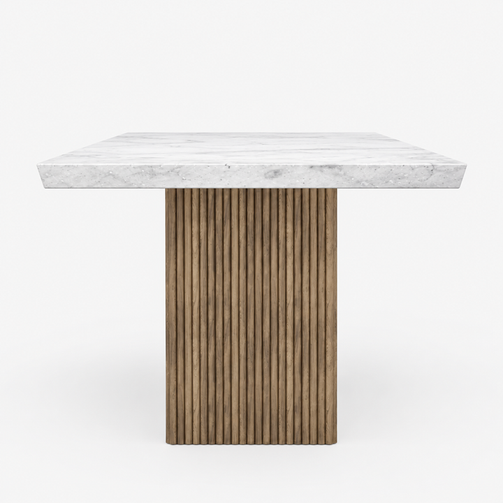 Fluk Wooden Dining Table With Marble Top - Grey/ White
