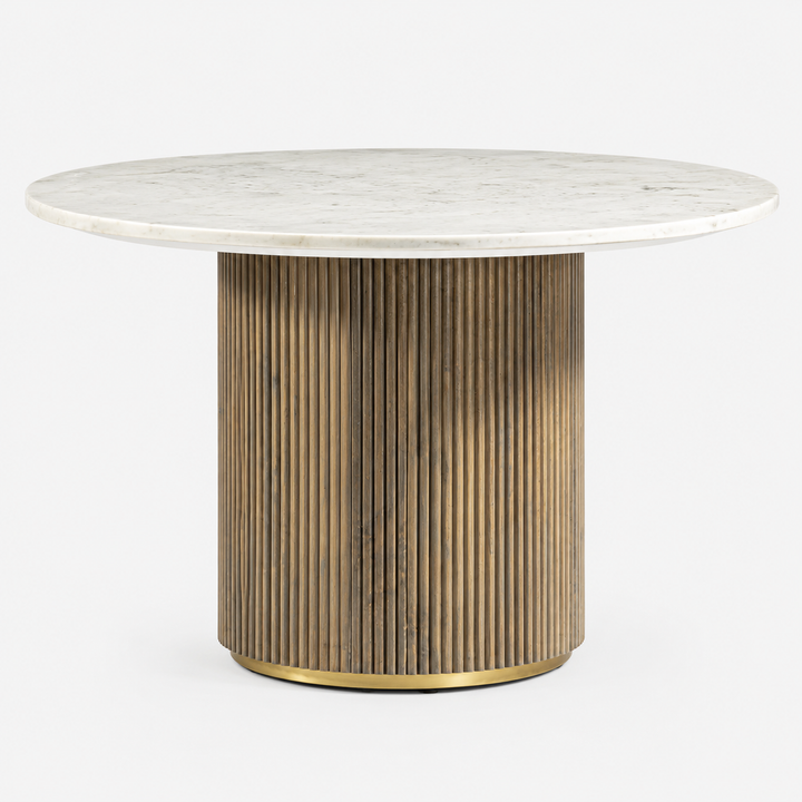Rein Wooden Dining Table With Marble Top - Grey/White