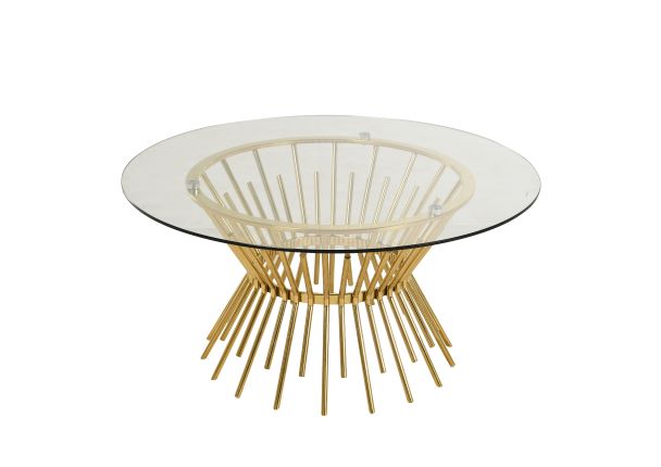Glamorous Gold Wire Coffee Table with 33" Round Glass Top - Chic Cocktail Table for Contemporary Living Spaces