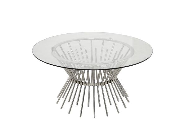 Glamorous Silver Wire Coffee Table with 33" Round Glass Top - Chic Cocktail Table for Contemporary Living Spaces