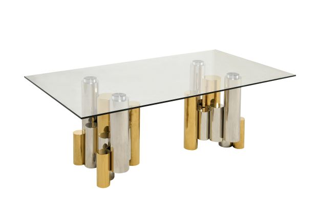 Modern Elegance: 48″ Stainless Steel Rectangular Glass Coffee Table set with Clear Tempered Glass - Glam Centerpiece for Your Living Room