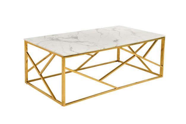 Carole Marble Coffee Table Set- Cyprus Faux Marble Glass, Gold Elegance for Modern Living Spaces