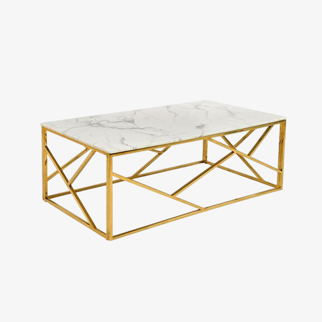 Carole Coffee Table Set With Marble Top & Gold Finish
