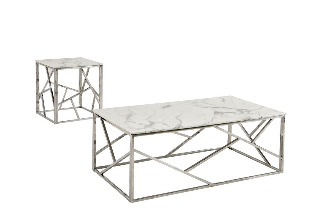 Carole Coffee Table Set With Marble Top & Chrome Finish