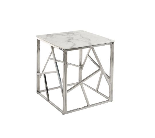 Carole Marble Coffee Table Set - Cyprus Faux Marble Glass, Silver Elegance for Modern Living Spaces