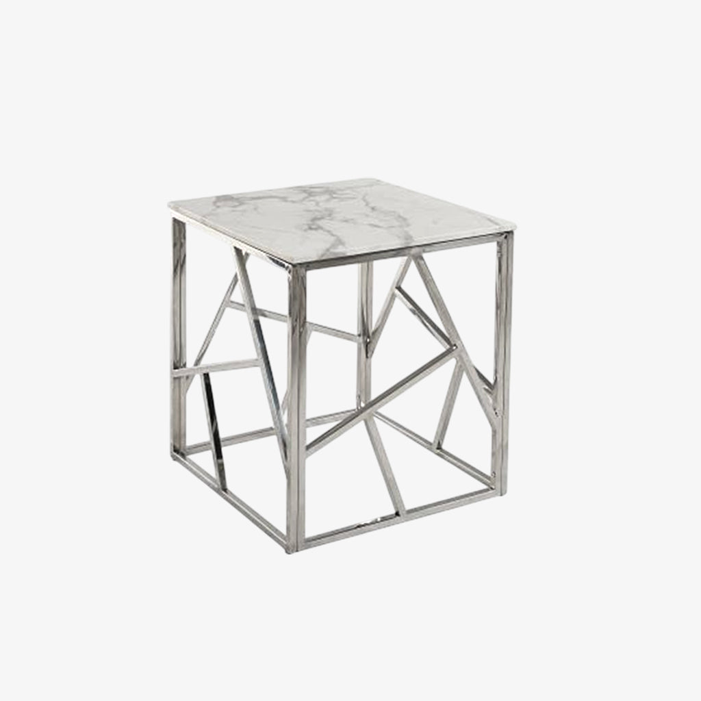 Carole Coffee Table Set With Marble Top & Chrome Finish