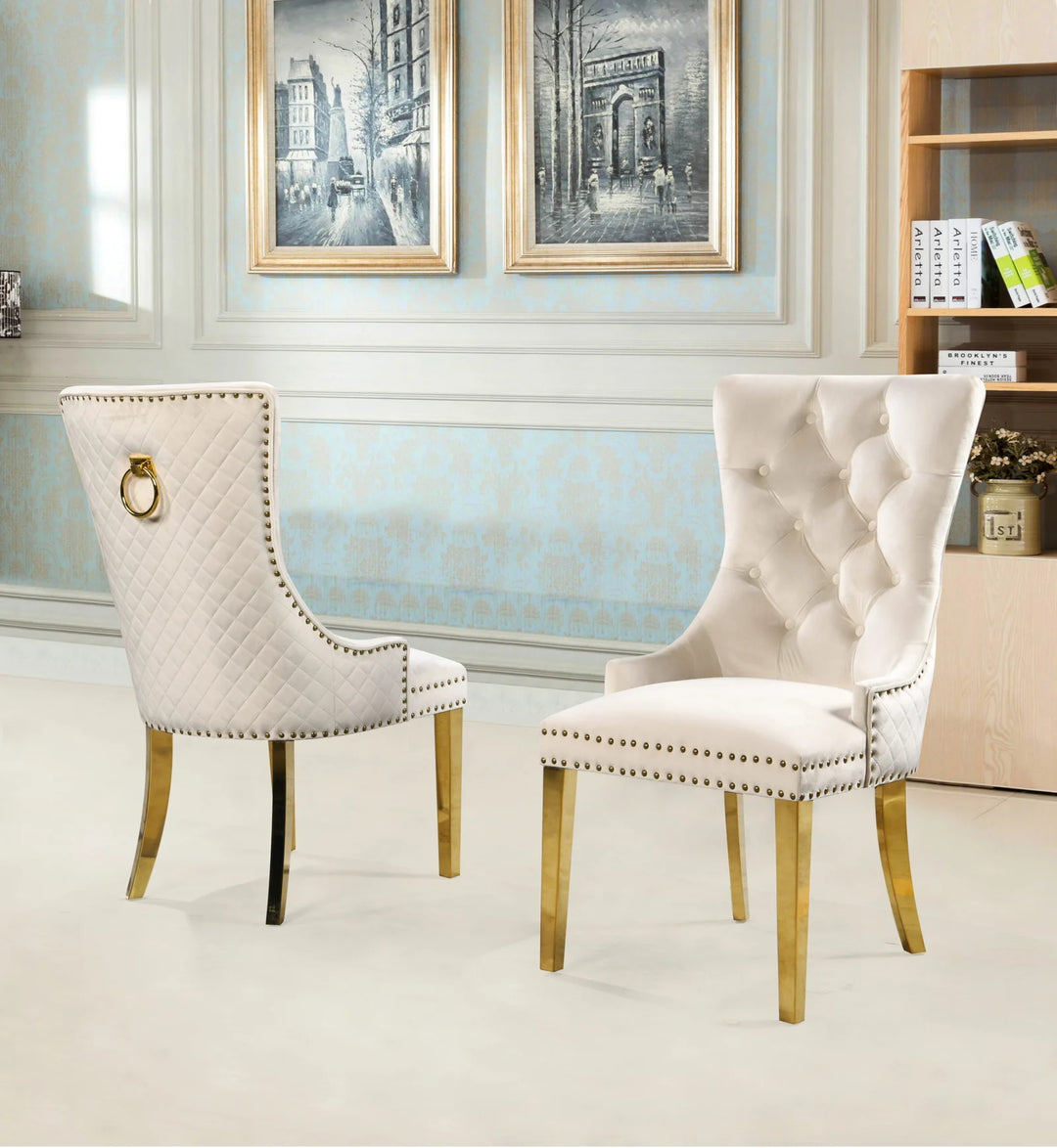 Emerson Relaxing Dining Chair With Velvet Upholstery (Set of 2) | Available in Blue, Black & Beige Colors