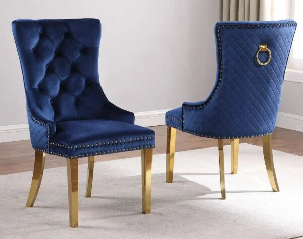Emerson Relaxing Dining Chair With Velvet Upholstery (Set of 2) | Available in Blue, Black & Beige Colors