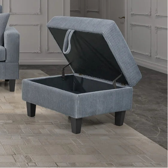 Jerry Grey Fabric Upholstered Sectional Sofa With Reversible Chaise &amp; Ottoman