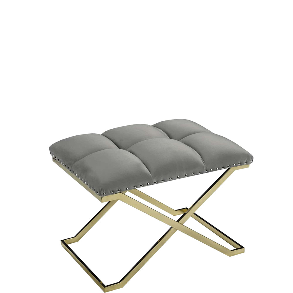 Golden Elegance Gray and Gold Contemporary Single Bench with Diamond Button Tufting