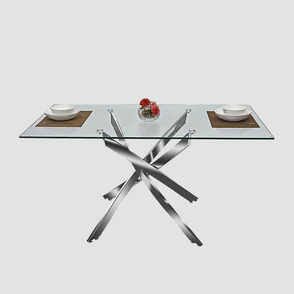 Harmony Metallic Dining Table With Tempered Glass Top - Chrome