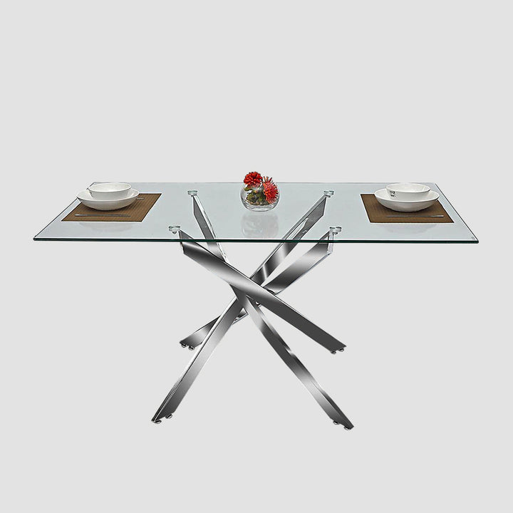 Harmony Metallic Dining Table With Tempered Glass Top - Chrome