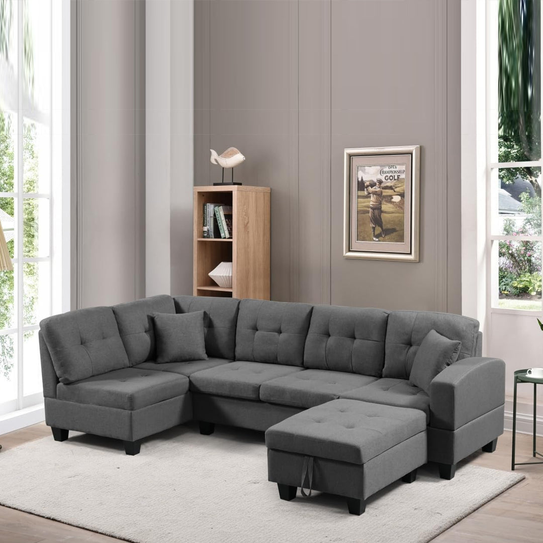 Haven Sectional Sofa with Storage Ottoman, Pull-Out Tray & Cup Holder
