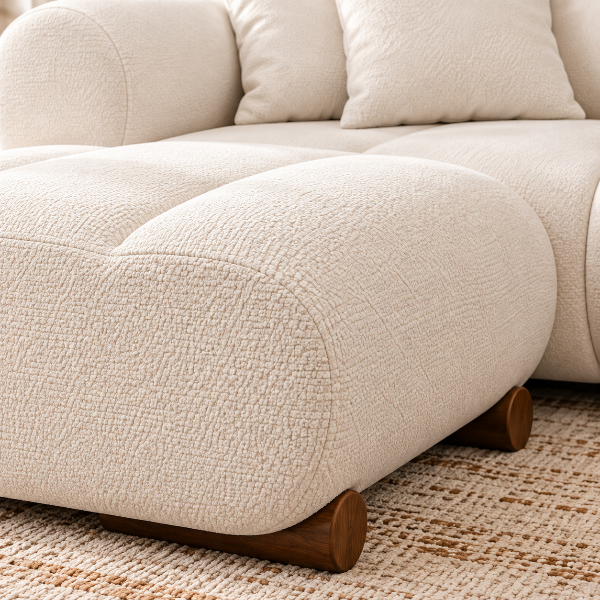 Lewis Cream Fabric Upholstered Sectional Sofa With Chaise Lounge