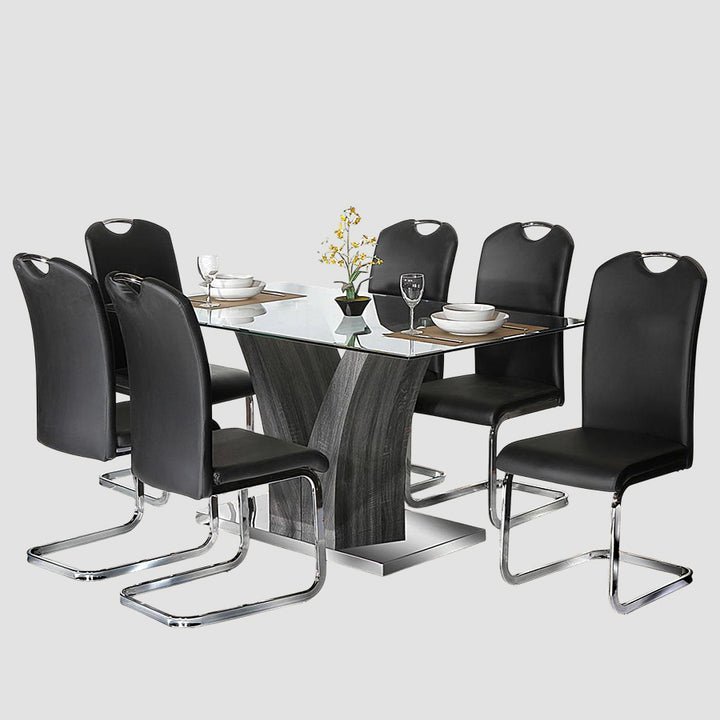 Kelly Stylish Dining Table With Clear Tempered Glass - Grey