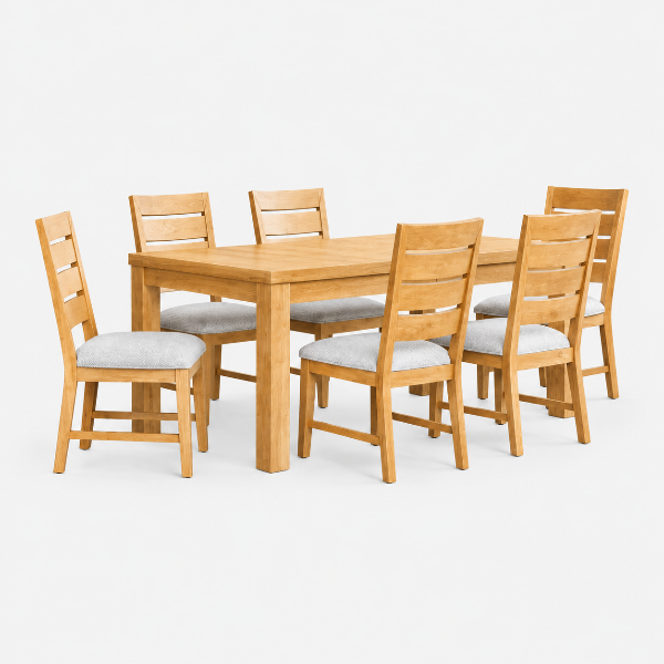 Cassa 7-Piece Oak Dining Table Set With Extension Leaf