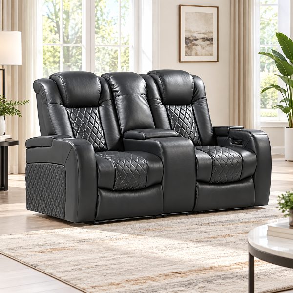Pulse Power Recliner Loveseat With Bottom LED Lighting - Midnight Black