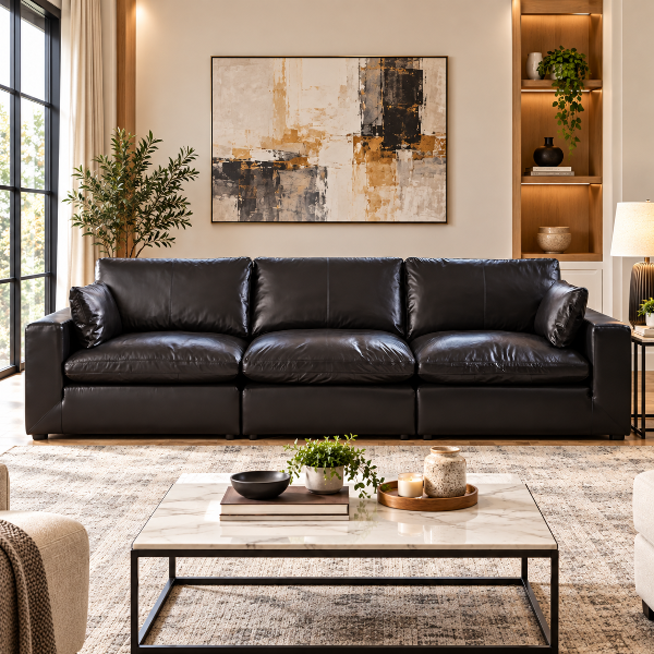 30902S2 Emilia 3-Piece Sectional Sofa In Leather Upholstery - Black | Signature Design By Ashley