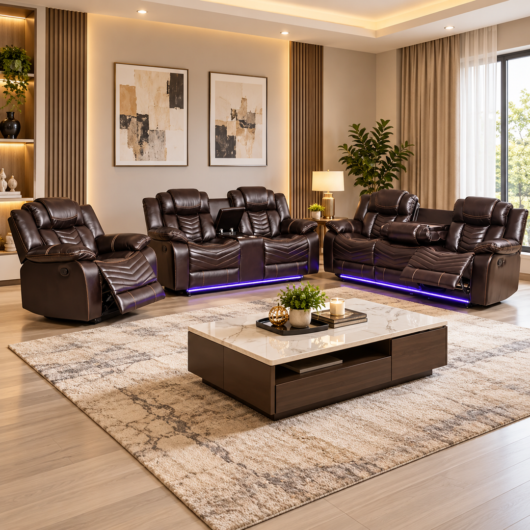 Mitchell 3-Piece Manual Recliner Set In Air Leather Upholstery - Brown