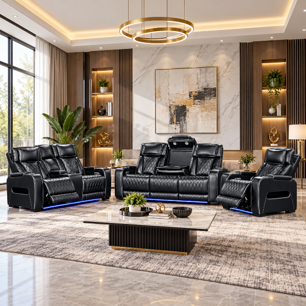 Soothey 3-Piece Power Recliner Set In Air Leather Upholstery - Chocolate