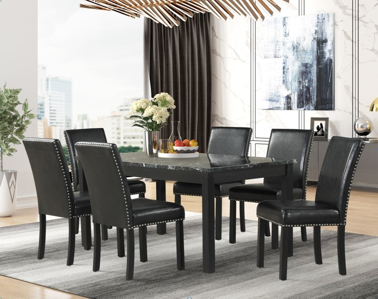 Aaron Black 7-Piece Dining Set With PU Leather Chairs